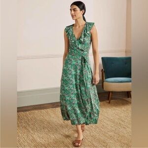 Boden Green Floral Wrap Midi Dress